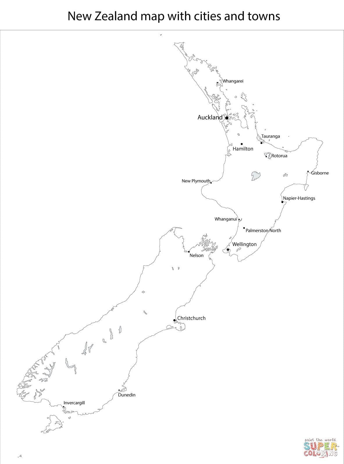 bản đồ của new zealand đen và trắng