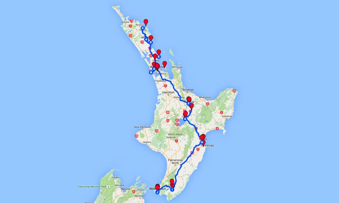 lái xe bản đồ của đảo bắc new zealand