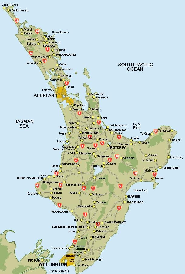 bản đồ của bắc đảo new zealand