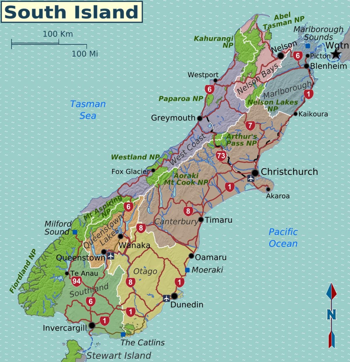 Bản đồ của đảo phía nam new zealand khu vực