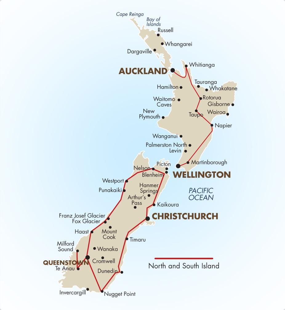 Bản đồ của đảo phía nam new zealand lái xe