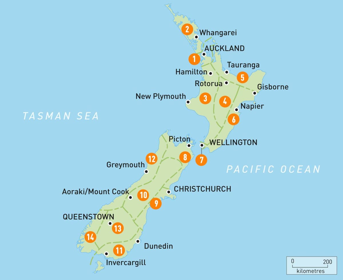 Bản đồ của đảo phía nam new zealand thị trấn