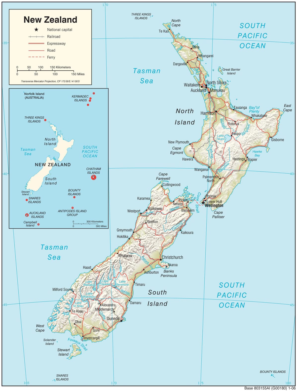 Bản đồ của new zealand bắc đảo với khoảng cách