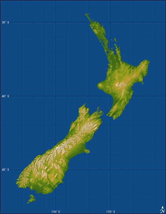 new zealand độ cao bản đồ