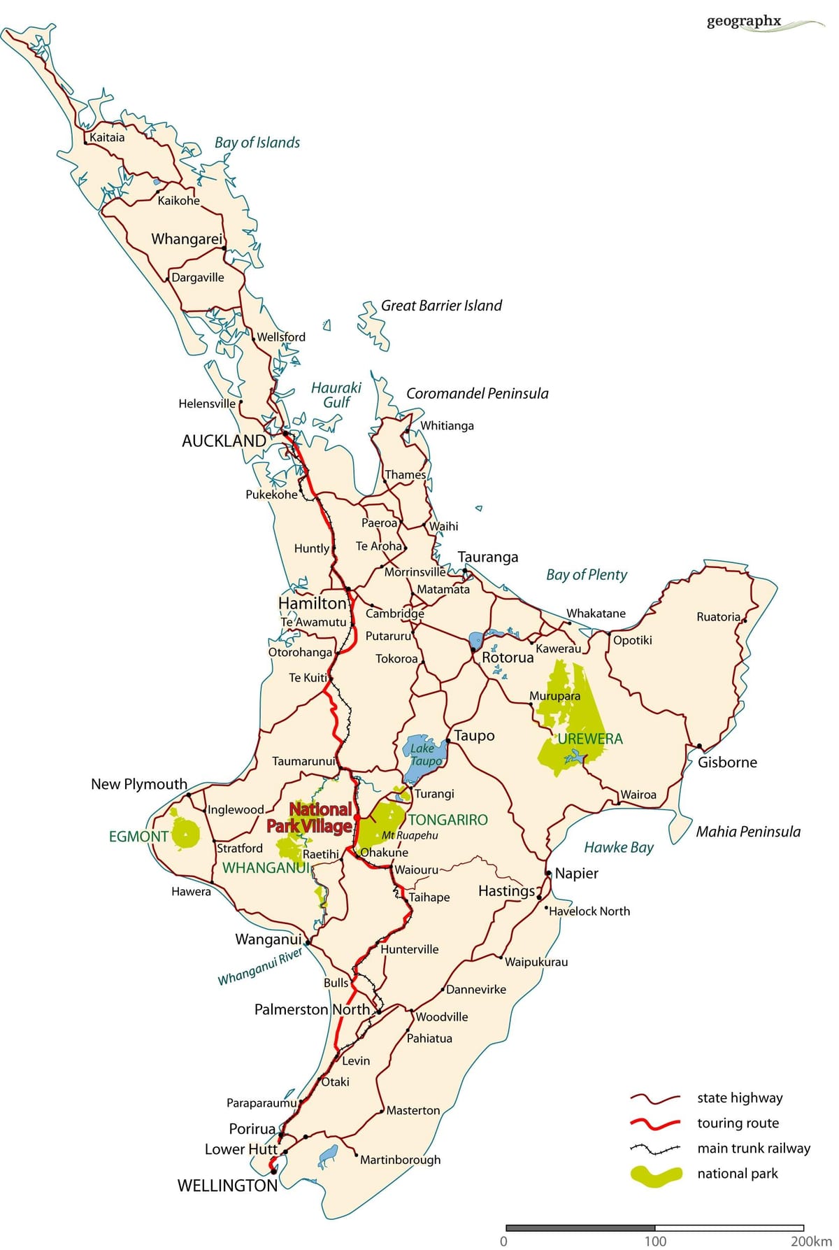 chi tiết và bản đồ đường của new zealand bắc đảo