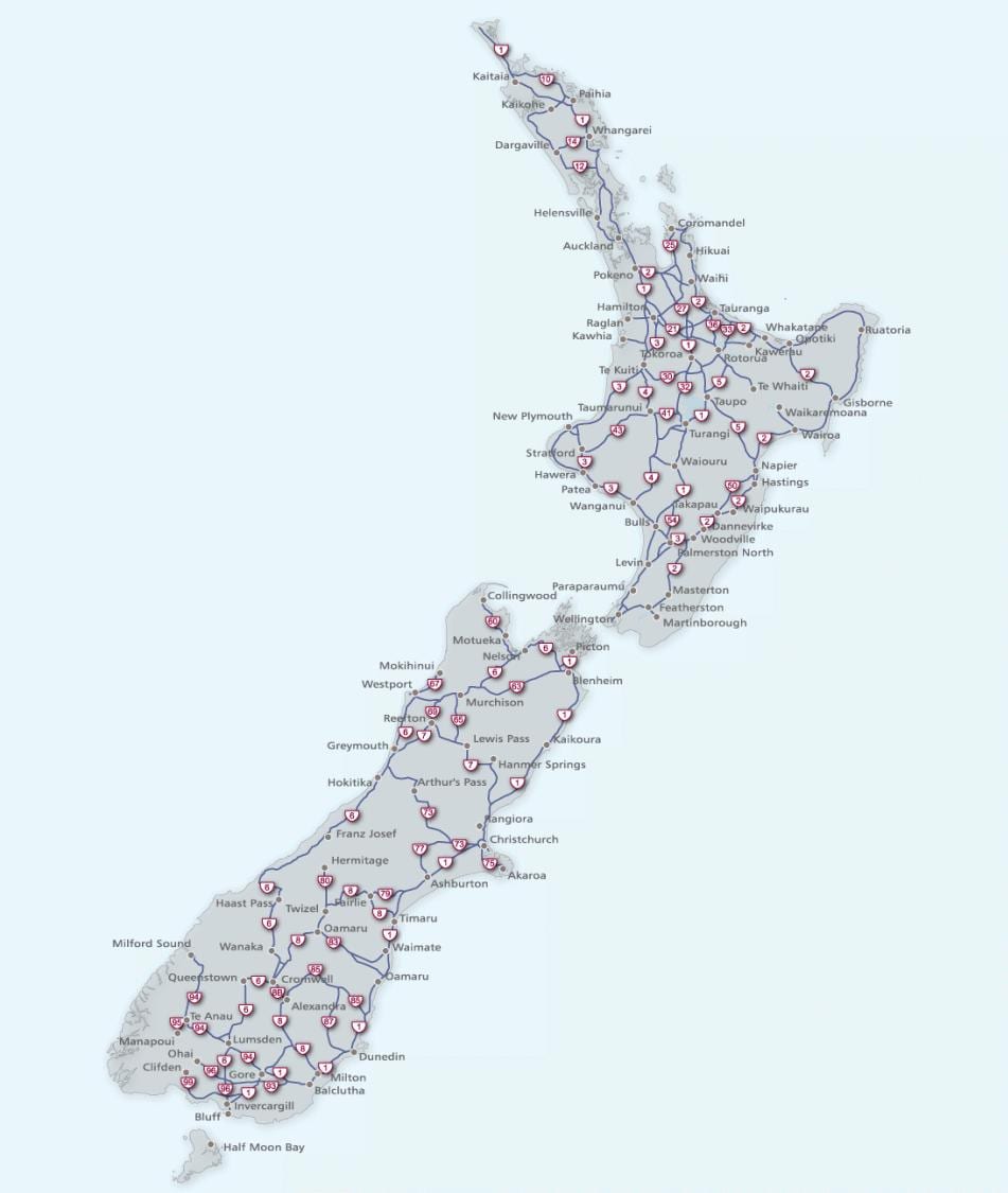 Bản đồ của new zealand đường cao tốc