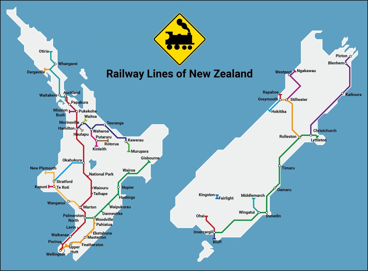 new zealand mạng lưới đường sắt bản đồ