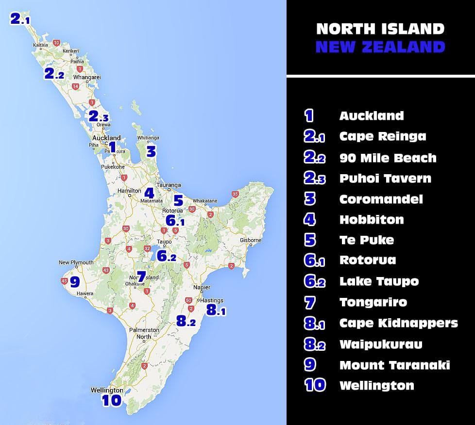 Bản đồ của new zealand bắc đảo hấp dẫn