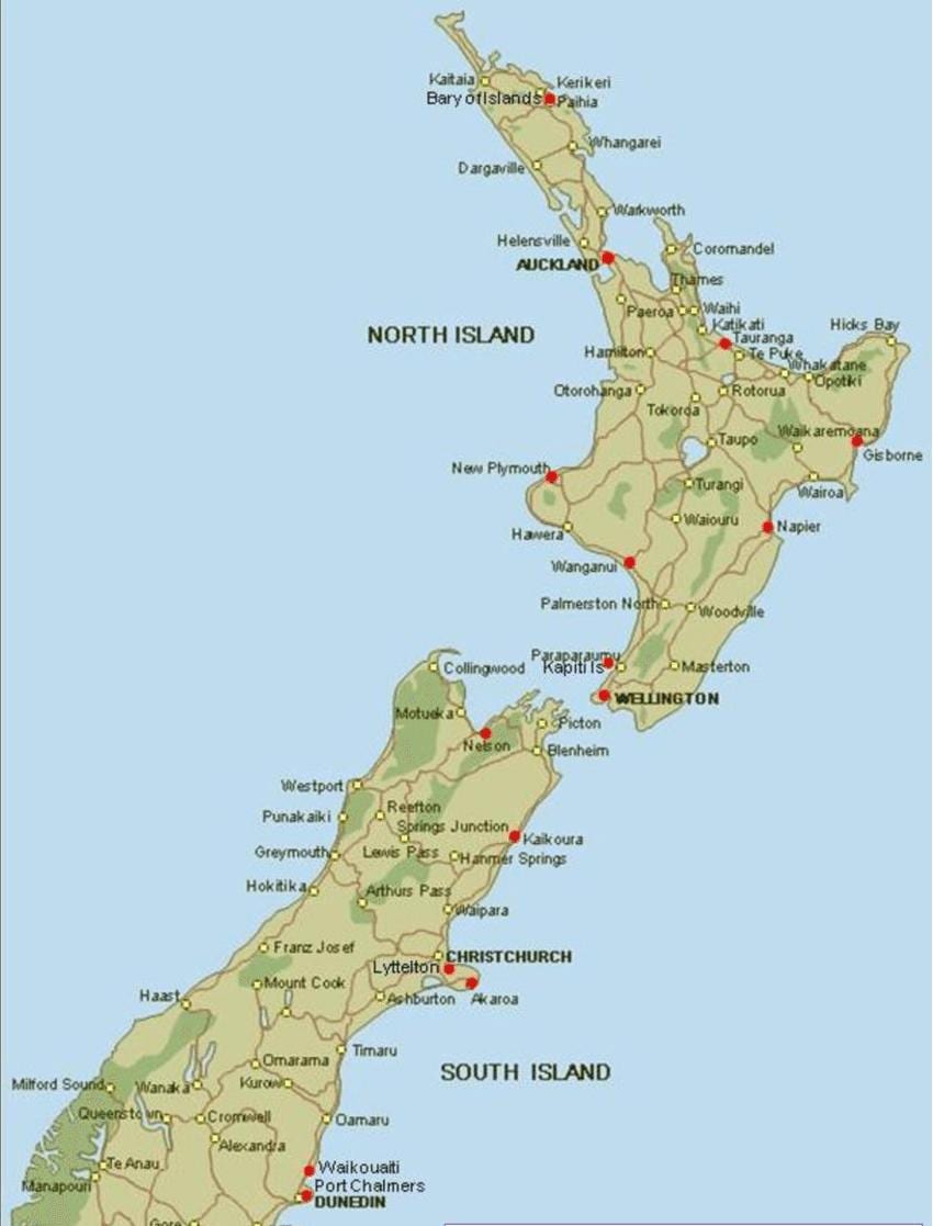 Bản đồ của new zealand cổng