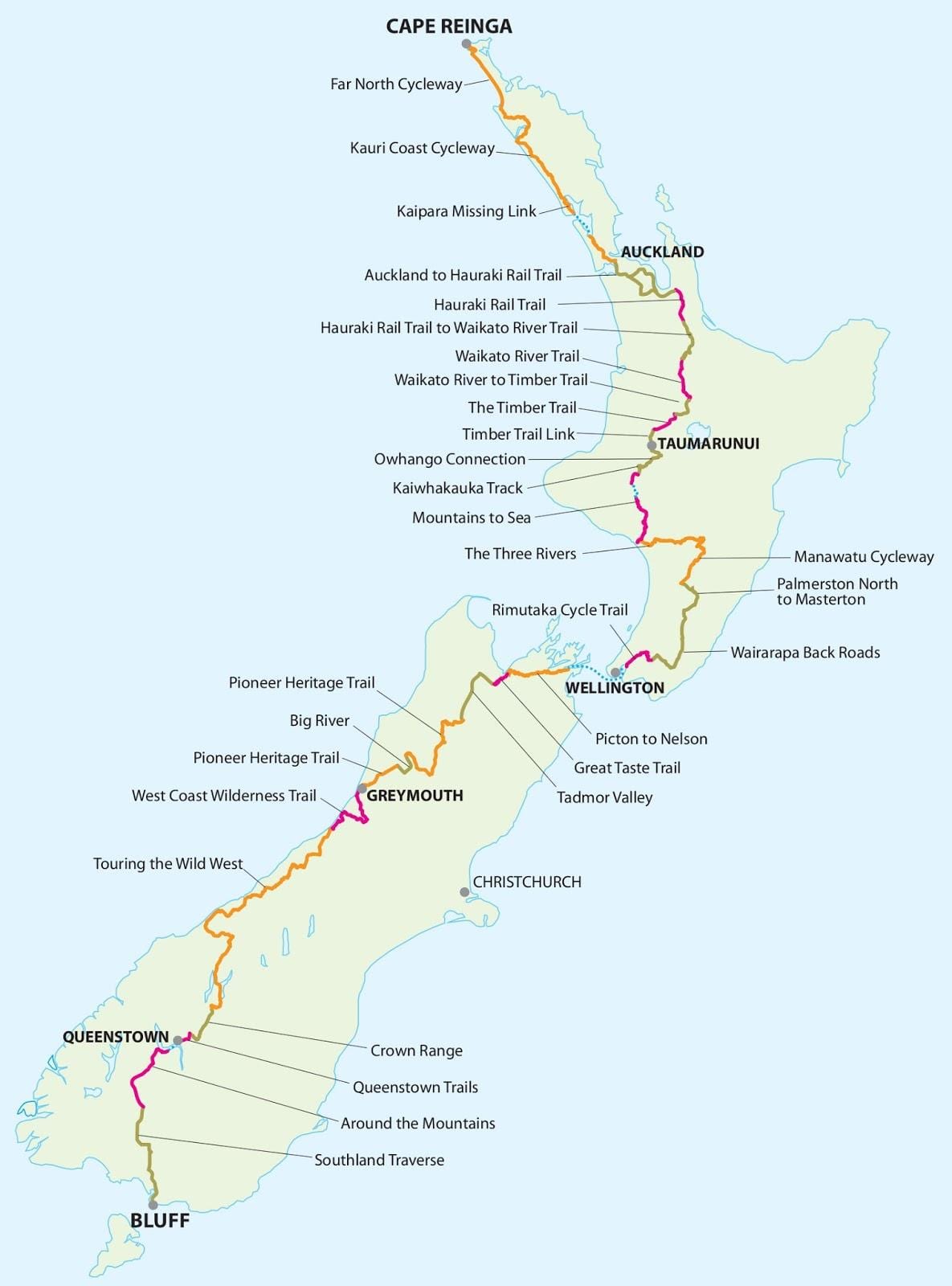 Bản đồ của new zealand chu kỳ dấu vết