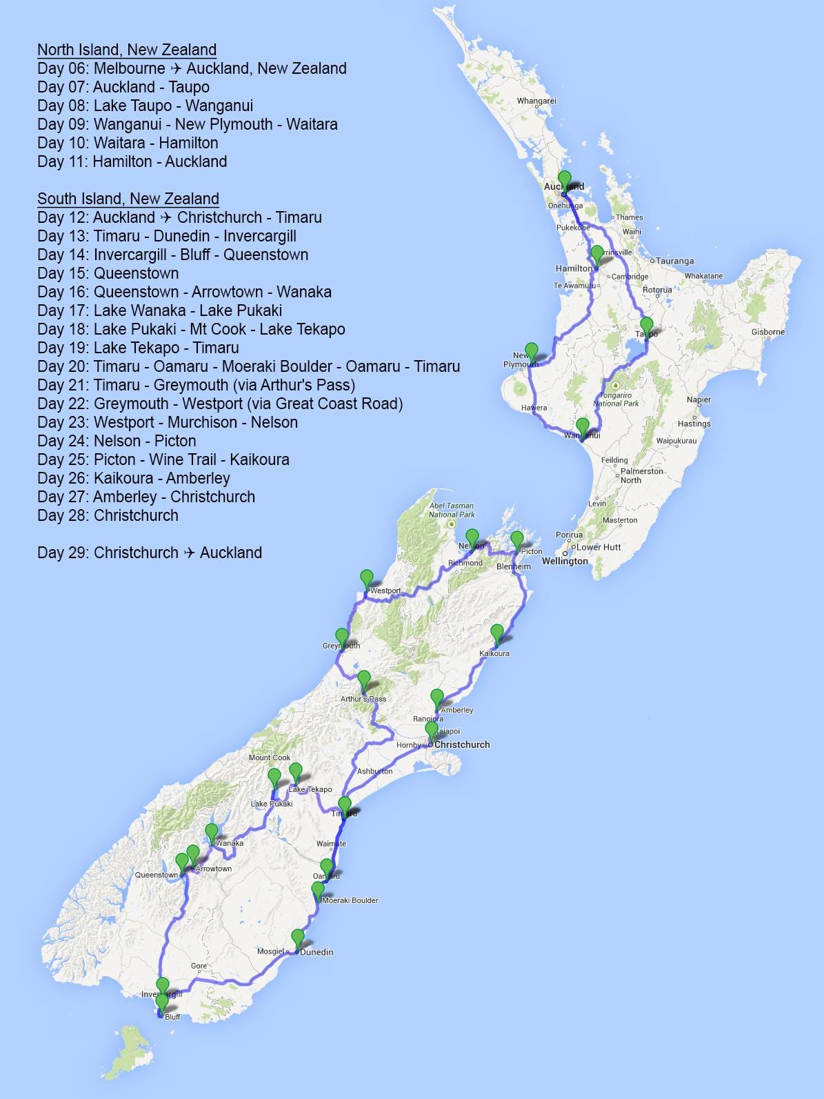 Bản đồ của new zealand chuyến đi đường