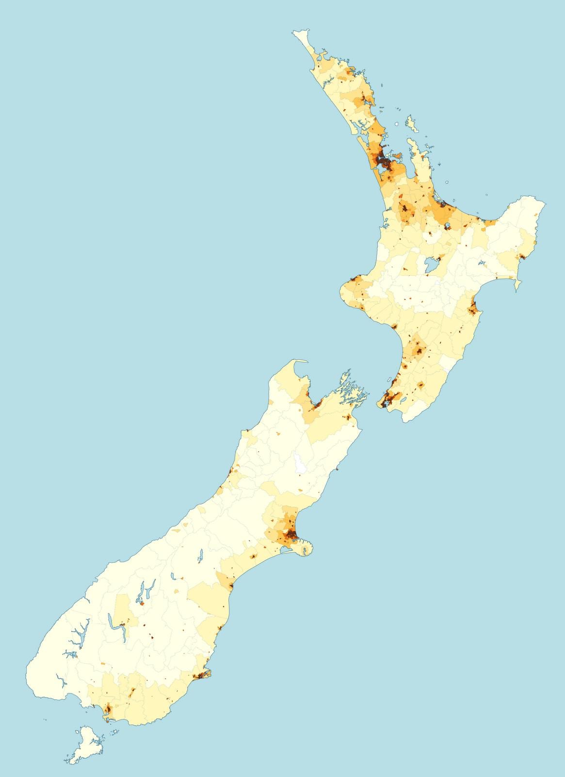 new zealand mật độ dân bản đồ