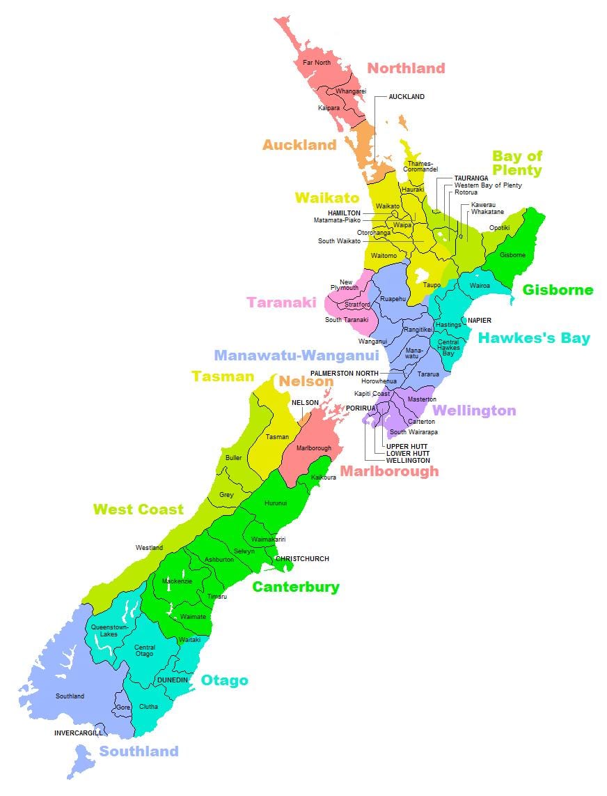 new zealand quận bản đồ