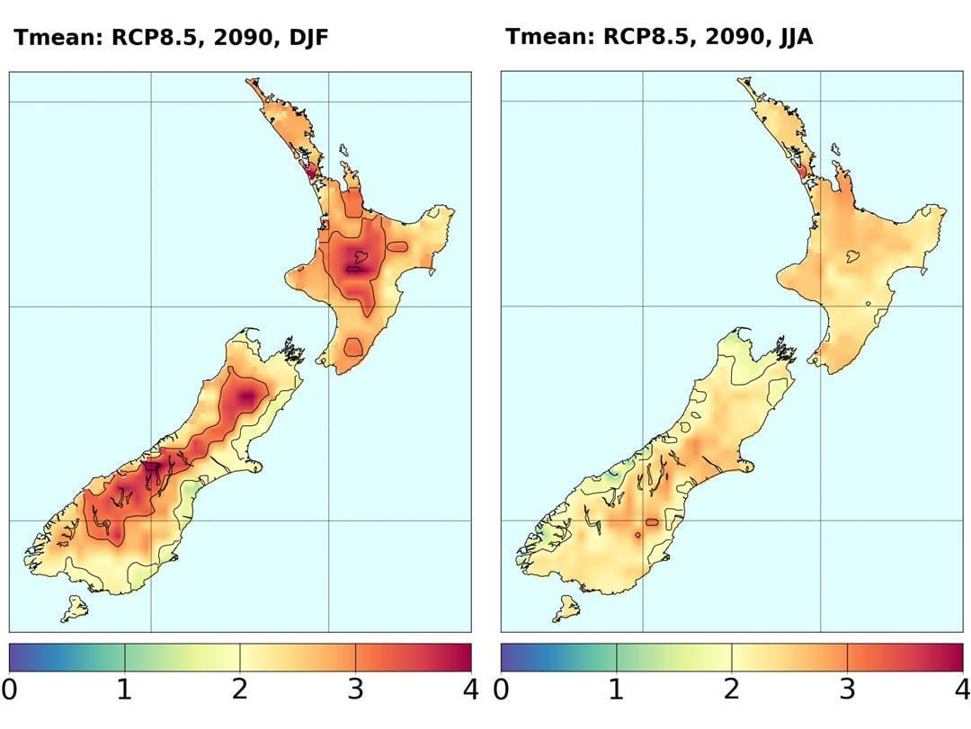 Bản đồ của new zealand nhiệt độ