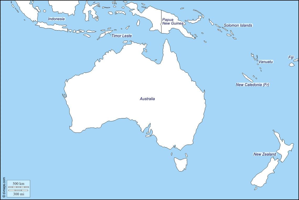 phác thảo bản đồ của úc và new zealand