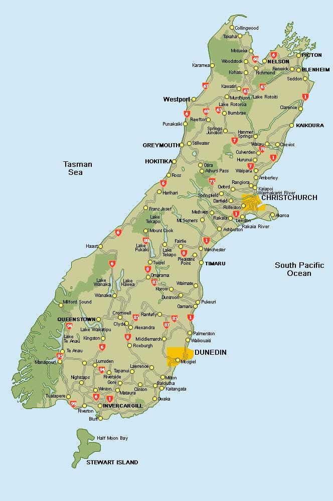 new zealand bản đồ nam đảo bản đồ đường