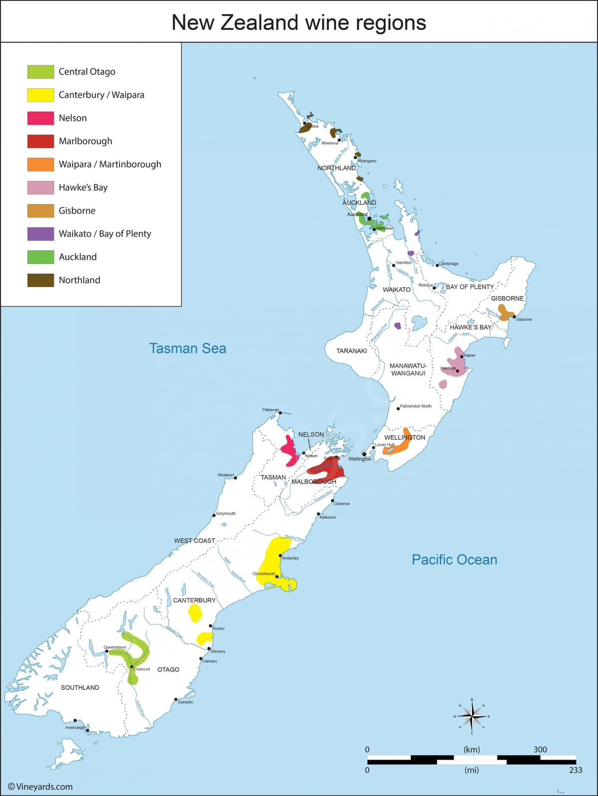 new zealand vùng rượu vang bản đồ