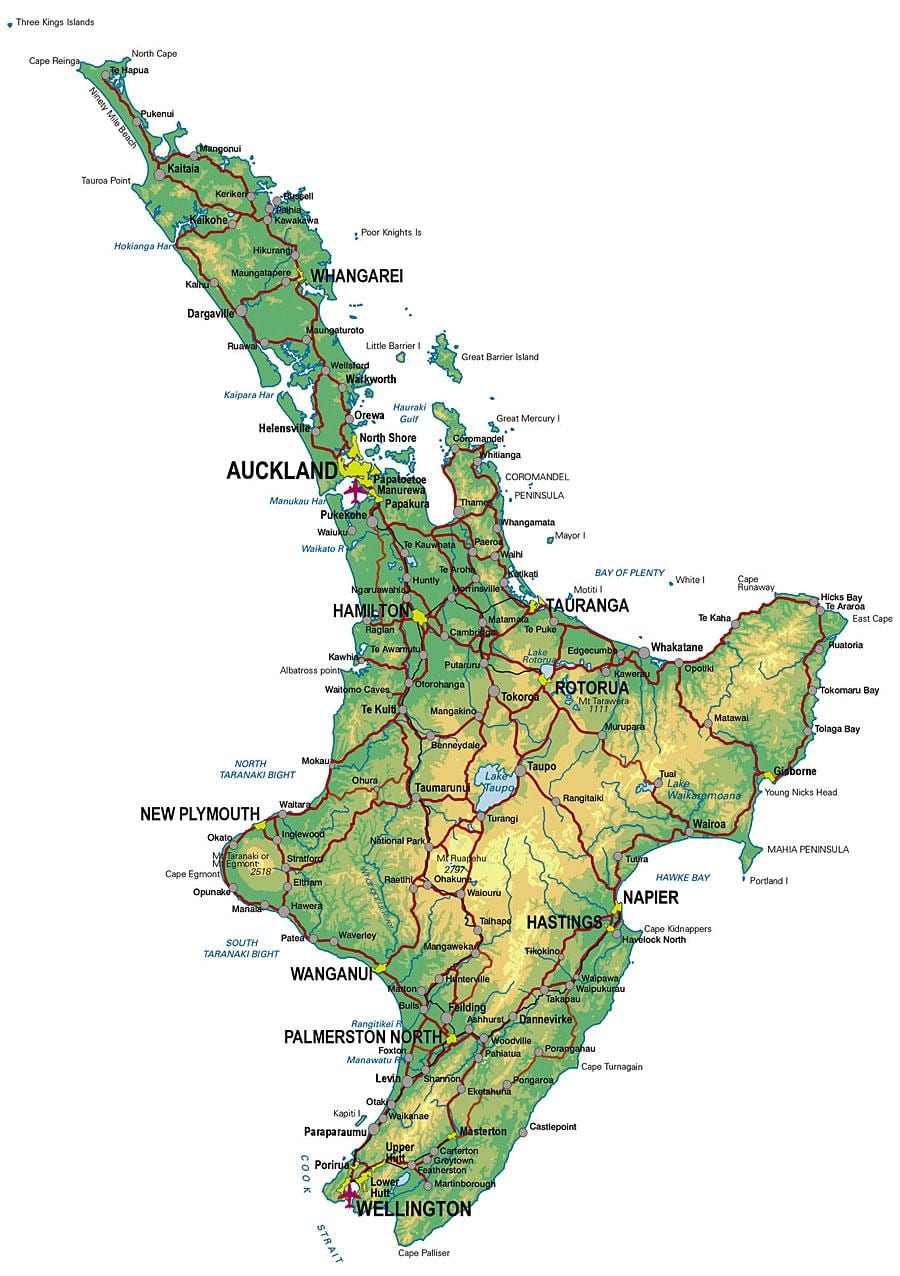 chi tiết và bản đồ của đảo bắc new zealand