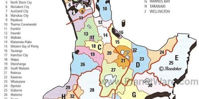 Bản đồ của new zealand bắc đảo khu vực và huyện
