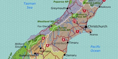 Bản đồ của đảo phía nam new zealand khu vực