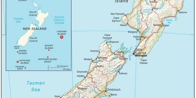 Bản đồ của new zealand bắc đảo với khoảng cách