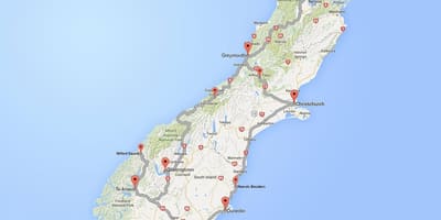 Đường chi tiết bản đồ của đảo phía nam new zealand