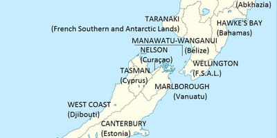 Bản đồ của new zealand và nước xung quanh