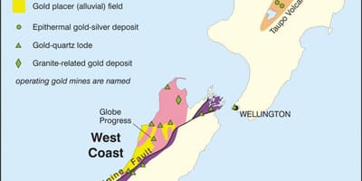 Bản đồ của vàng ở new zealand 